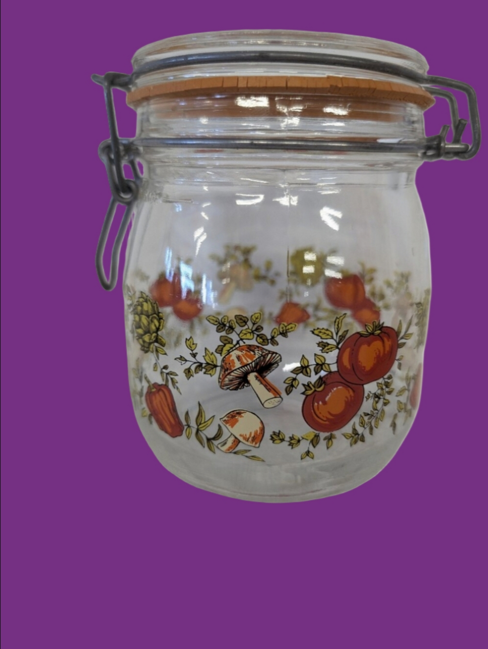 Vintage Spice Of Life Glass Storage Jar with Orange Fruit & Mushroom Motif